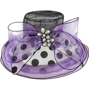 Kentucky Derby Church Brunch Purple and Black Polka Dot Hat